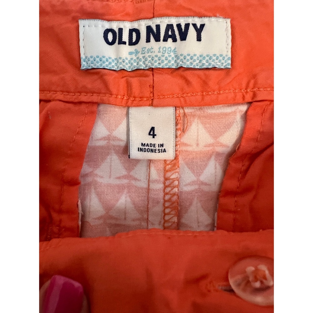 Old Navy Womens Orange White Sailboat Print Chino Shorts Size 4 Nautical Summer - Picture 4 of 6
